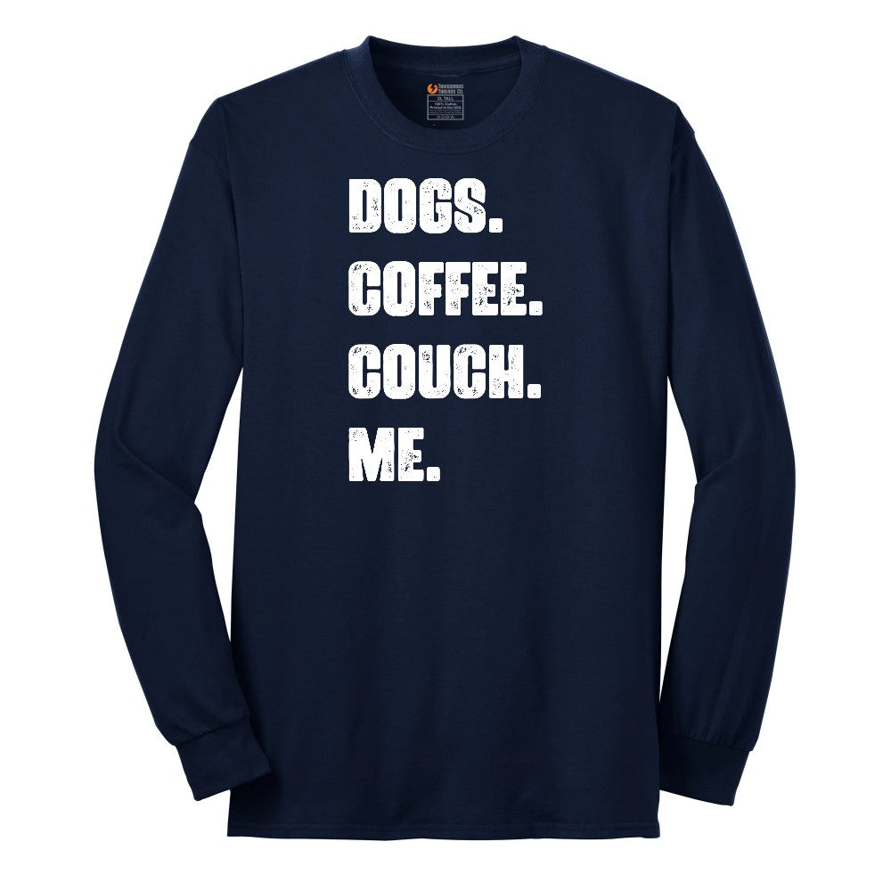 Dogs Coffee Couch Me Long Sleeve Tee - Navy