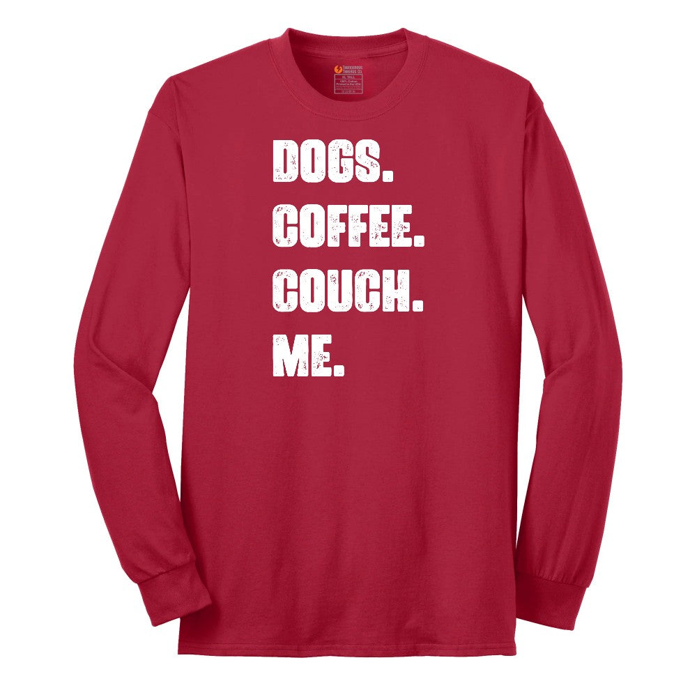Dogs Coffee Couch Me Long Sleeve Tee - Red
