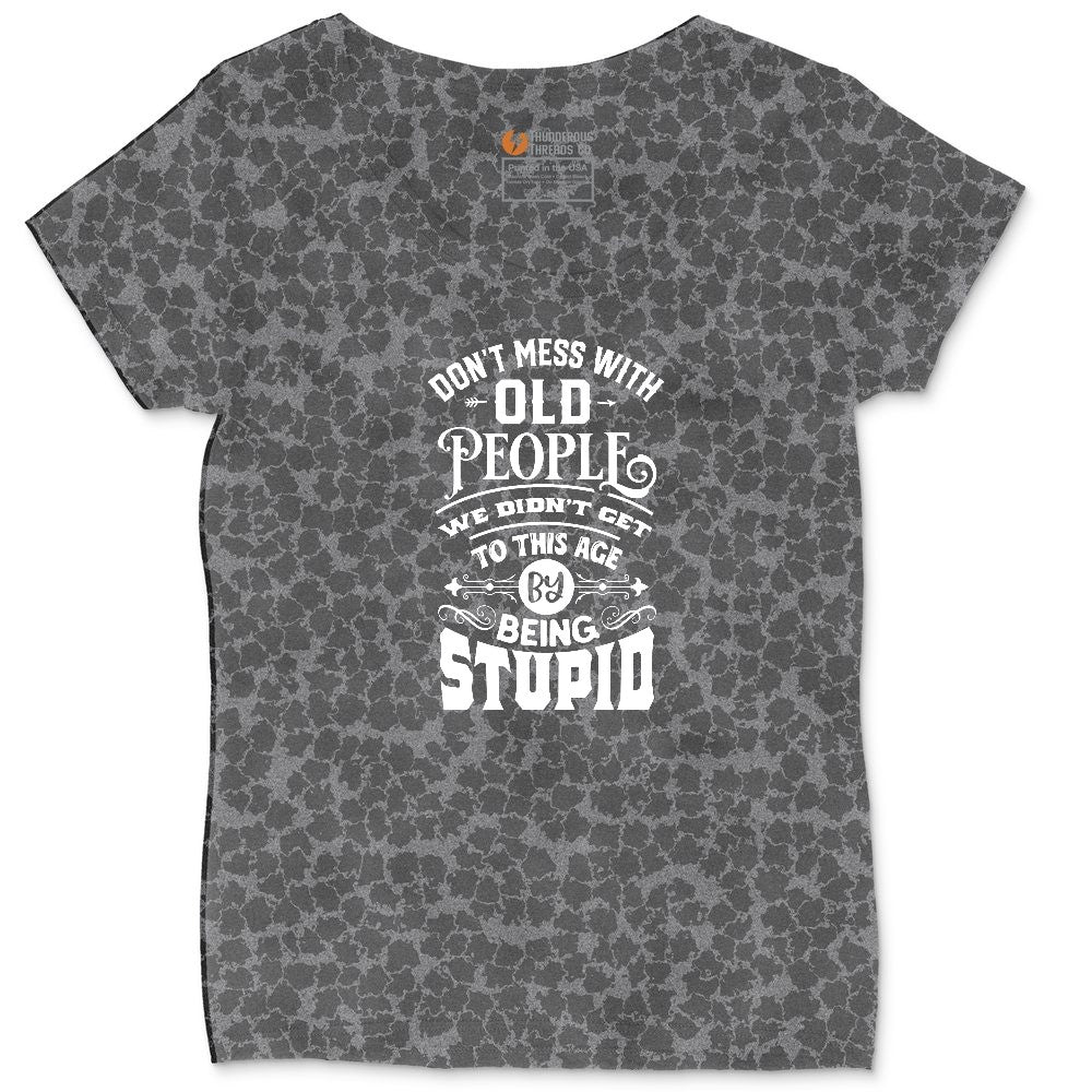 Don't Mess with Old People Ladies Curvy Tee - Black Leopard