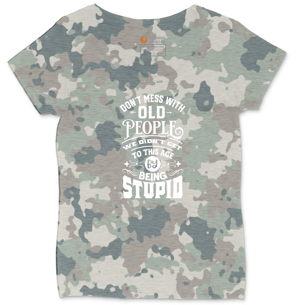 Don't Mess with Old People Ladies Curvy Tee - Vintage Camo