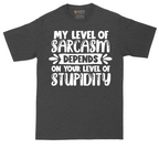My Level of Sarcasm Depends on Your Level of Stupidity | Mens Tall T-Shirt