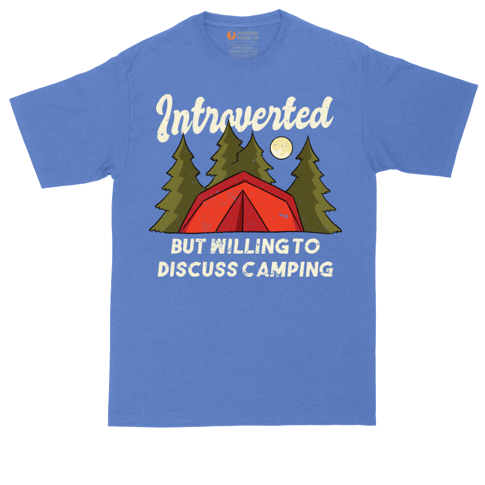 Introverted but Willing to Discuss Camping | Mens Tall T-Shirt