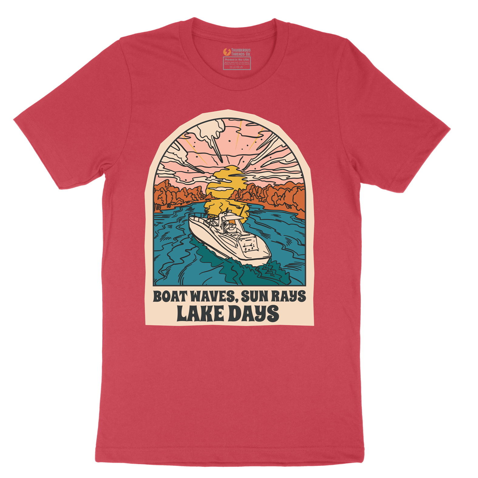 Boat Waves Sun Rays Lake Days - Mens T-Shirt - Sizes S - 6XL