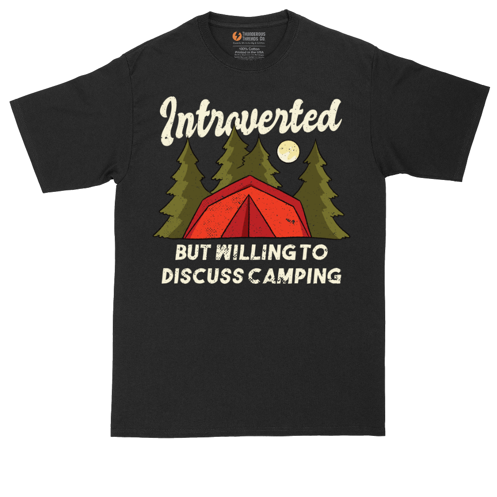 Introverted but Willing to Discuss Camping | Mens Tall T-Shirt