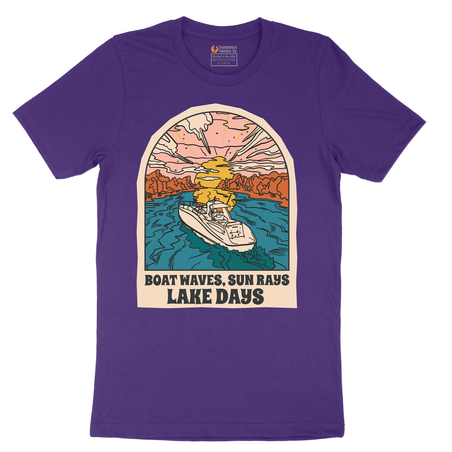Boat Waves Sun Rays Lake Days - Mens T-Shirt - Sizes S - 6XL