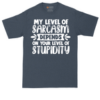 My Level of Sarcasm Depends on Your Level of Stupidity | Mens Tall T-Shirt