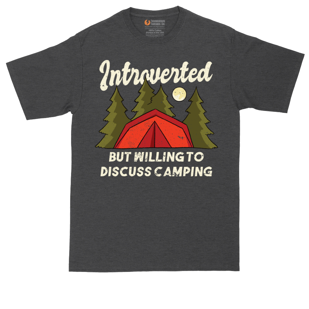 Introverted but Willing to Discuss Camping | Mens Tall T-Shirt