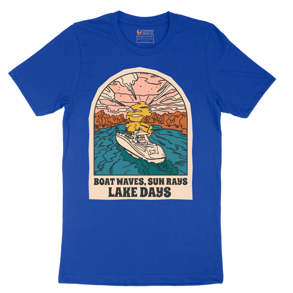 Boat Waves Sun Rays Lake Days - Mens T-Shirt - Sizes S - 6XL