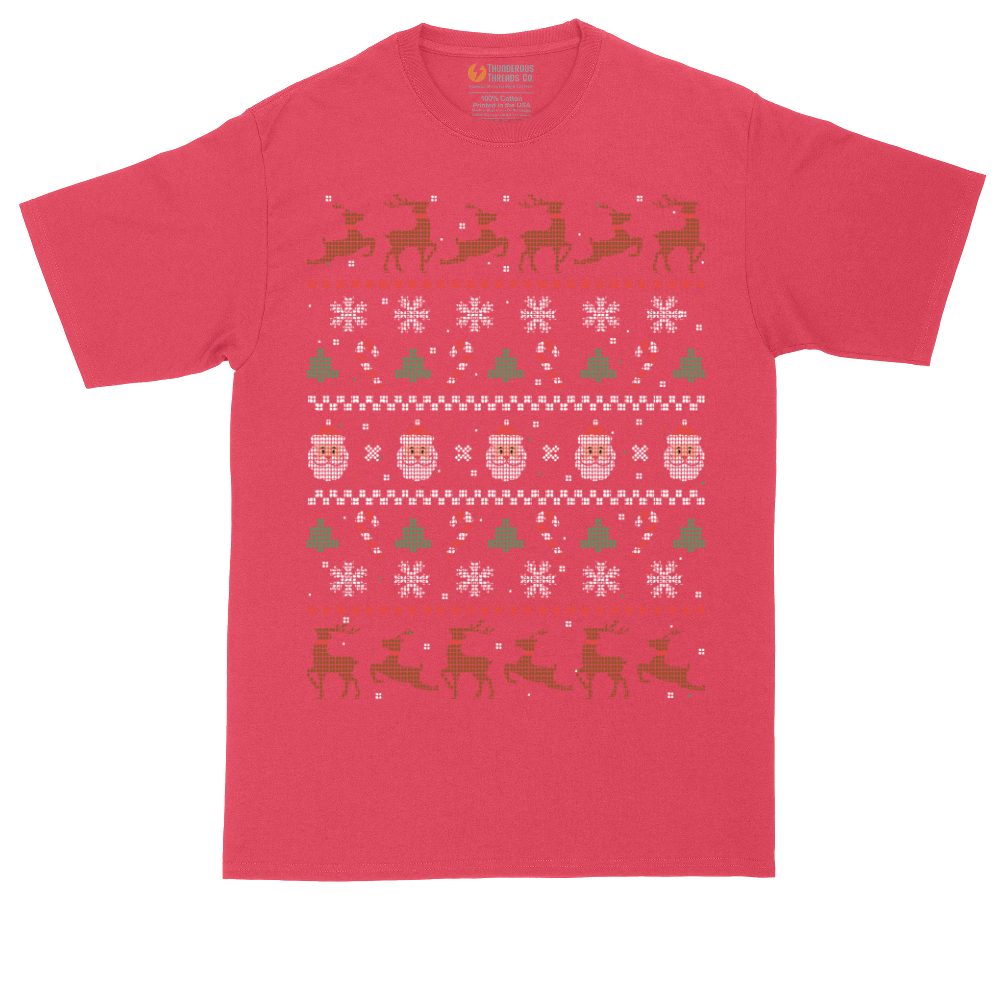 Santa and Reindeer Ugly Christmas Sweater | Mens Tall T-Shirt