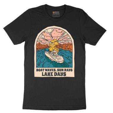 Boat Waves Sun Rays Lake Days - Mens T-Shirt - Sizes S - 6XL