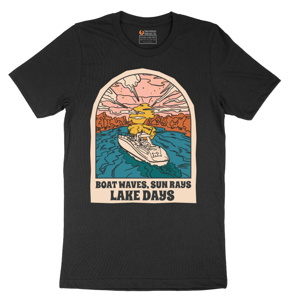 Boat Waves Sun Rays Lake Days - Mens T-Shirt - Sizes S - 6XL