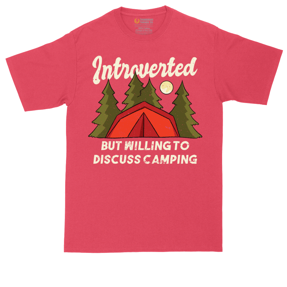 Introverted but Willing to Discuss Camping | Mens Tall T-Shirt