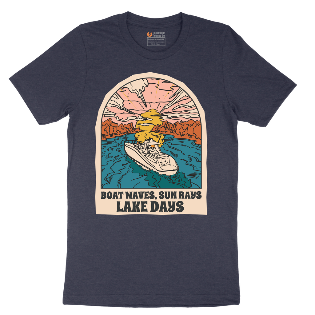 Boat Waves Sun Rays Lake Days - Mens T-Shirt - Sizes S - 6XL