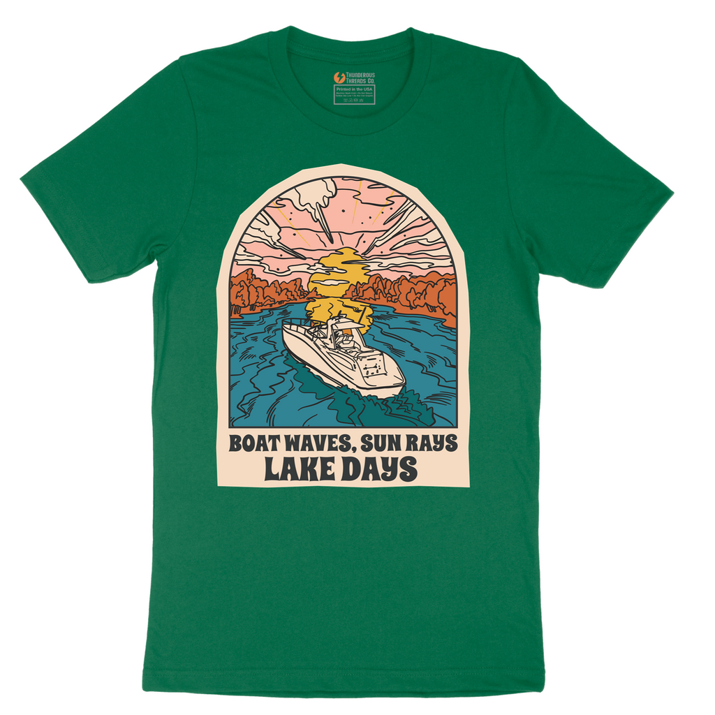 Boat Waves Sun Rays Lake Days - Mens T-Shirt - Sizes S - 6XL