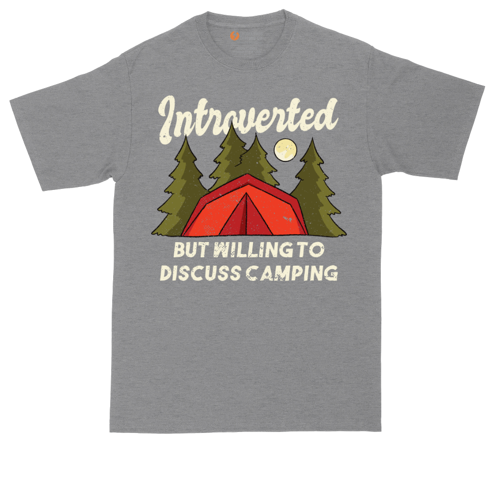 Introverted but Willing to Discuss Camping | Mens Tall T-Shirt