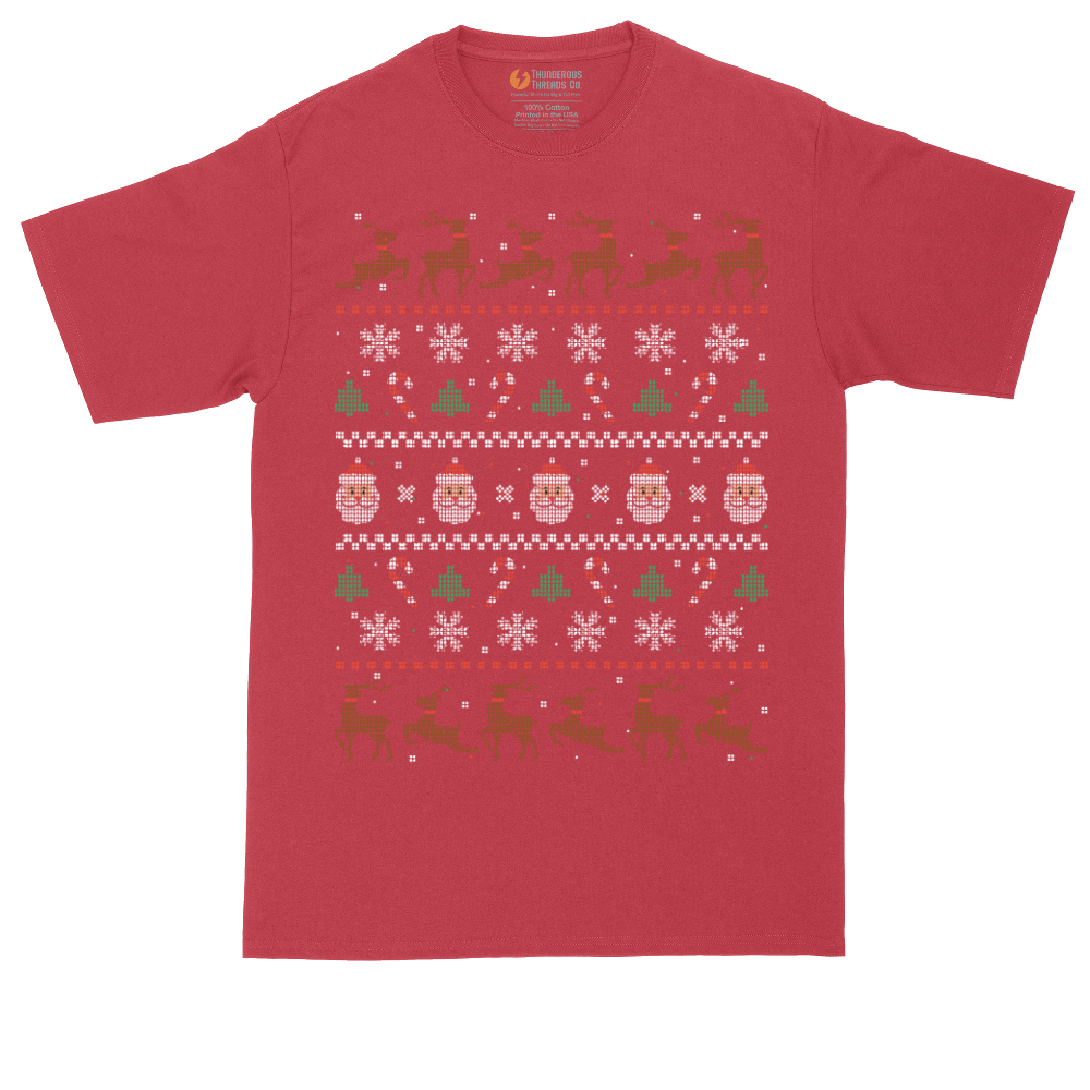 Santa and Reindeer Ugly Christmas Sweater | Mens Tall T-Shirt