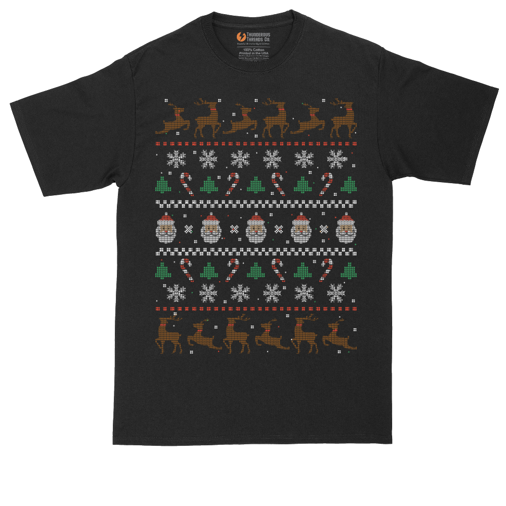 Santa and Reindeer Ugly Christmas Sweater | Mens Tall T-Shirt