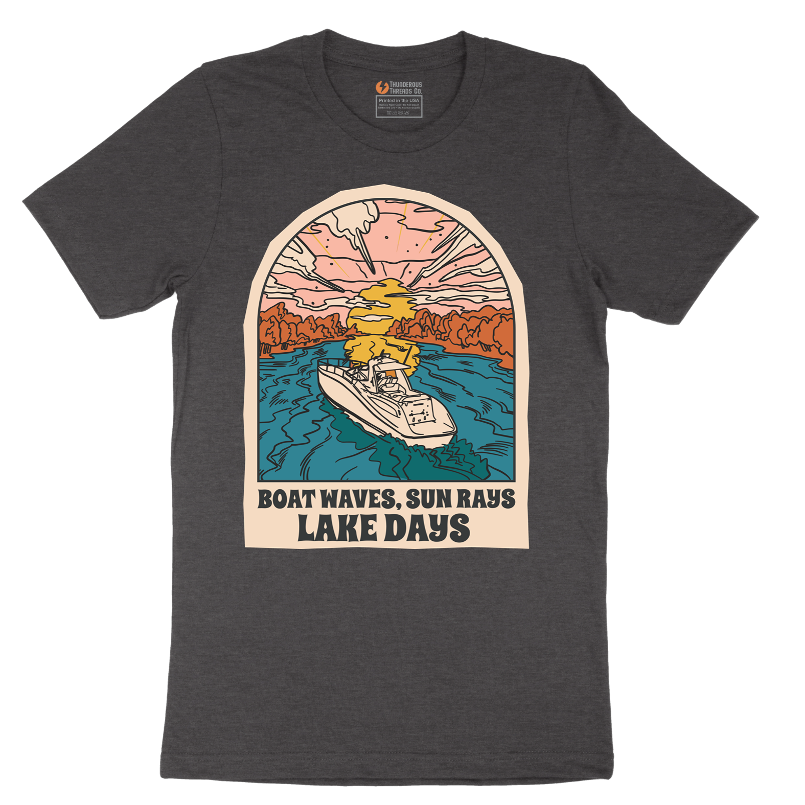 Boat Waves Sun Rays Lake Days - Mens T-Shirt - Sizes S - 6XL