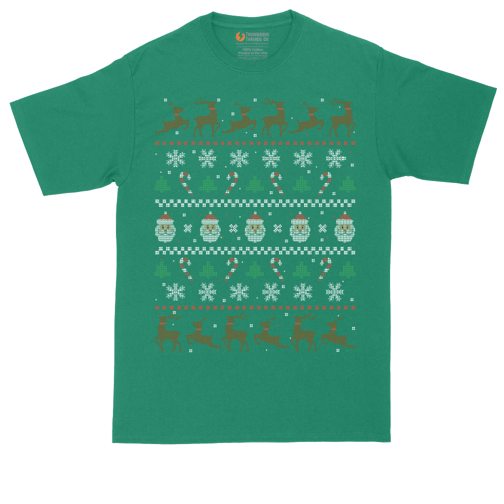 Santa and Reindeer Ugly Christmas Sweater | Mens Tall T-Shirt