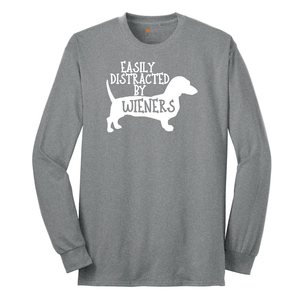 Easily Distracted by Weiners Long Sleeve Tee - Athletic Grey