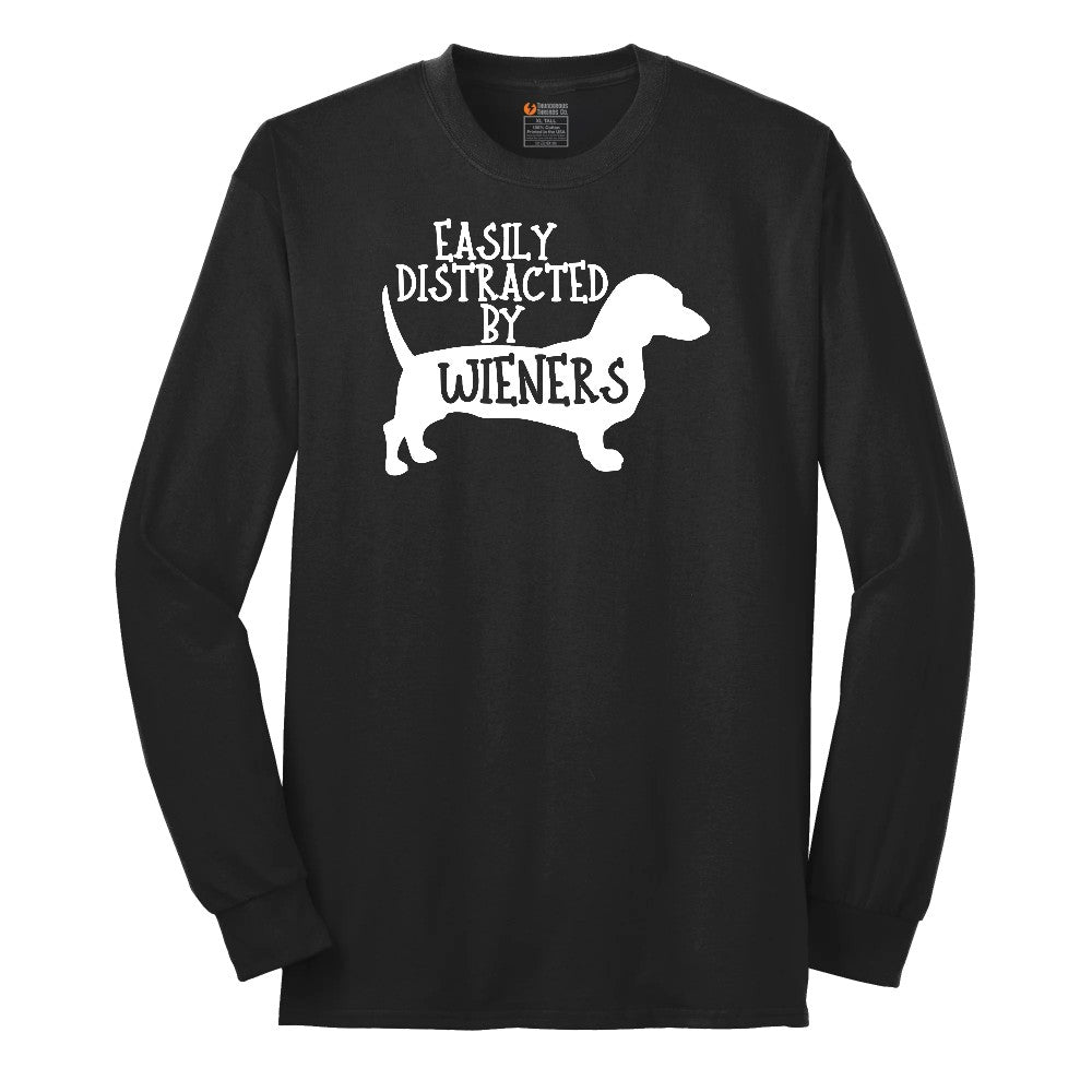 Easily Distracted by Weiners Long Sleeve Tee - Jet Black