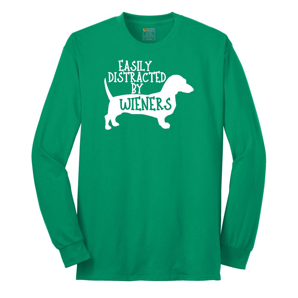 Easily Distracted by Weiners Long Sleeve Tee - Kelly Green