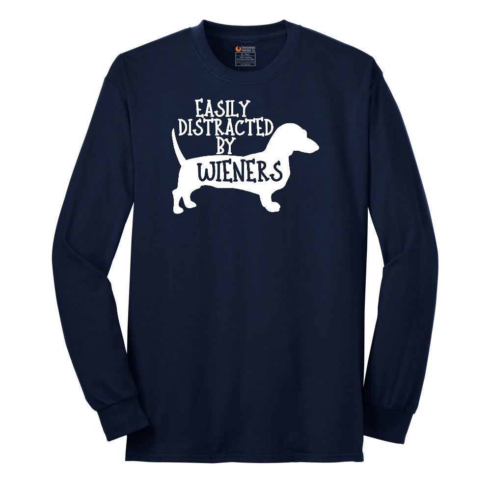 Easily Distracted by Weiners Long Sleeve Tee - Navy