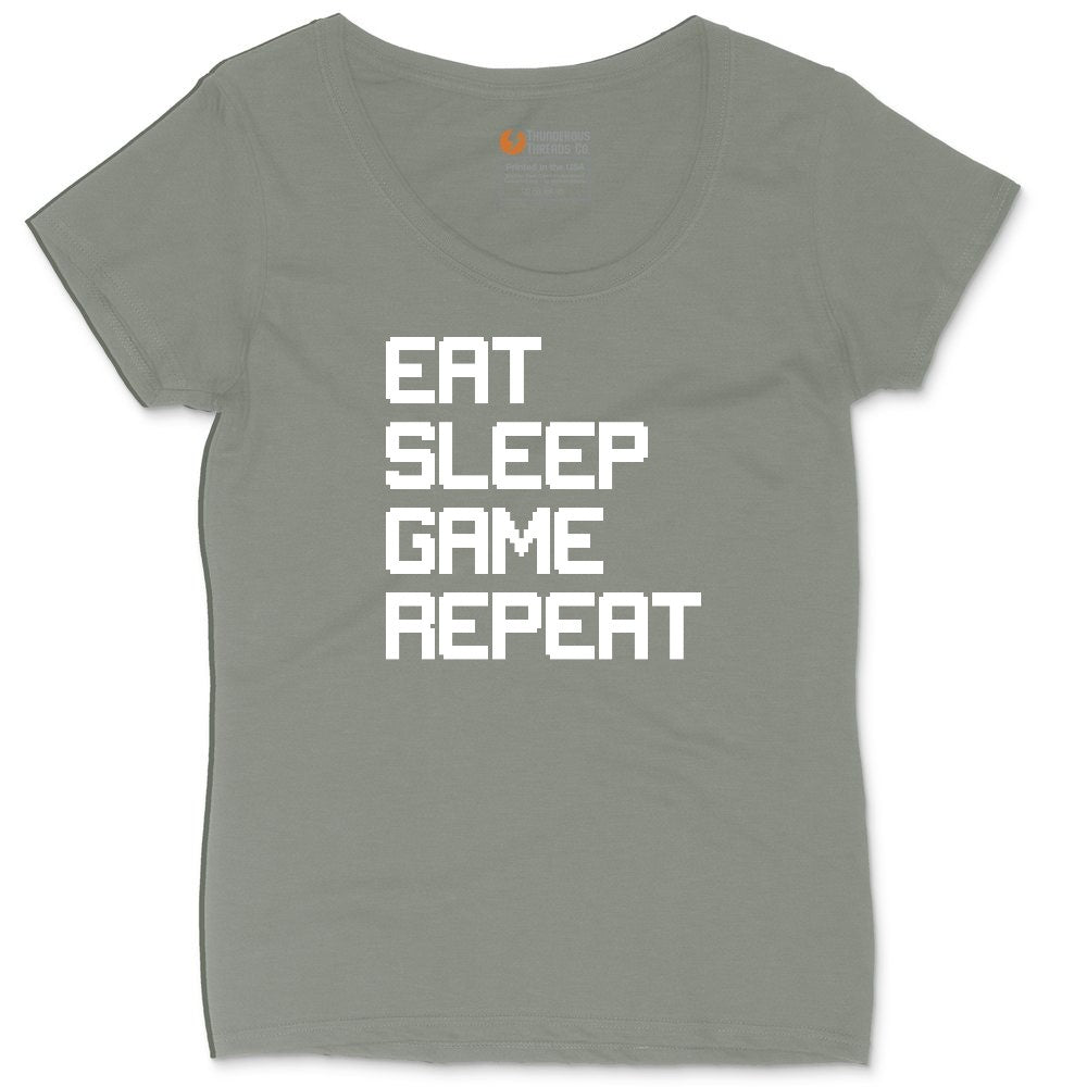 Eat Sleep Game Repeat - Mens & Ladies T-Shirt Ladies Curvy Tee - Bamboo Blackout