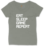 Eat Sleep Game Repeat - Mens & Ladies T-Shirt Ladies Curvy Tee - Bamboo Blackout