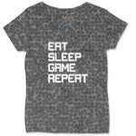 Eat Sleep Game Repeat - Mens & Ladies T-Shirt Ladies Curvy Tee - Black Leopard