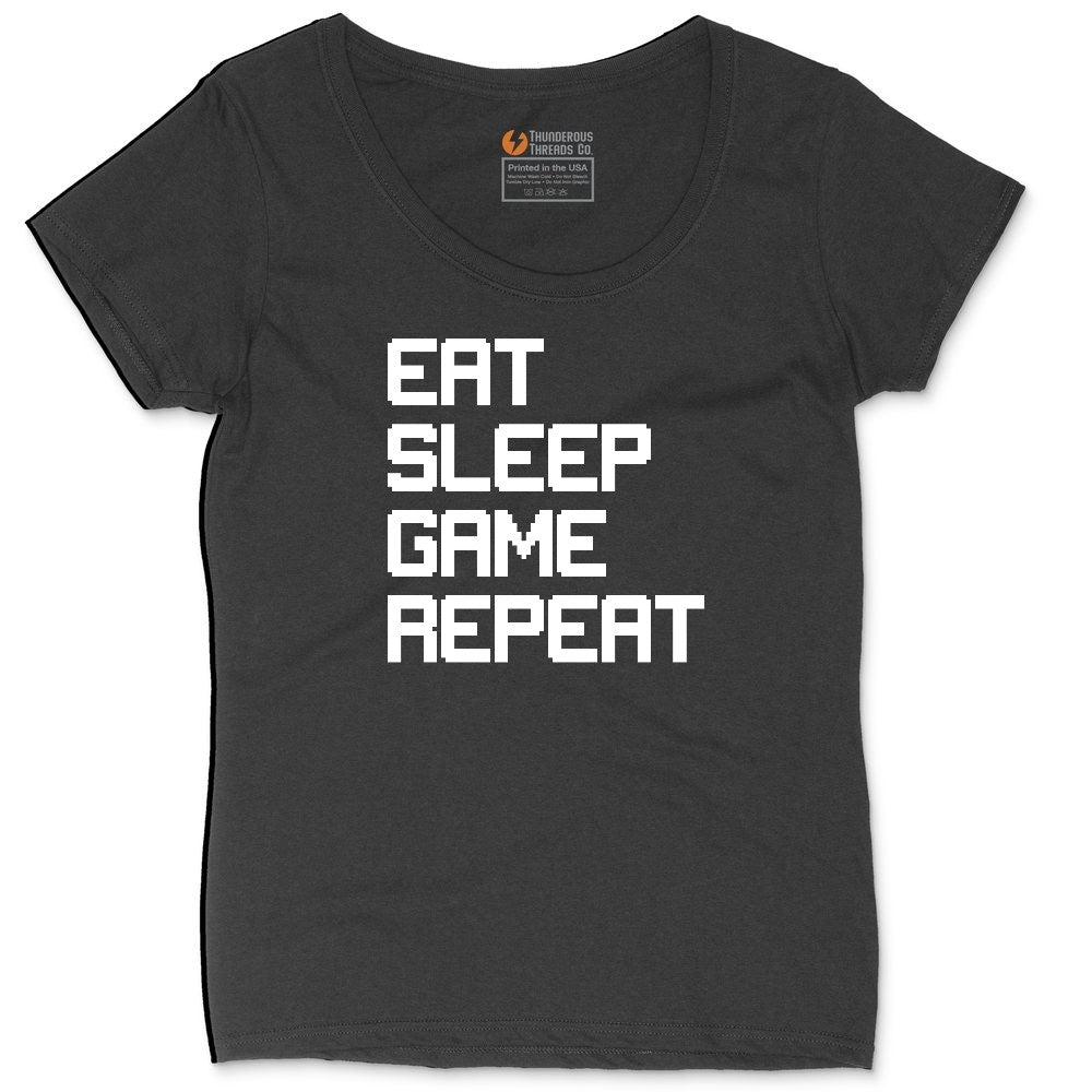 Eat Sleep Game Repeat - Mens & Ladies T-Shirt Ladies Curvy Tee - Black