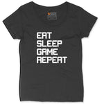 Eat Sleep Game Repeat - Mens & Ladies T-Shirt Ladies Curvy Tee - Black