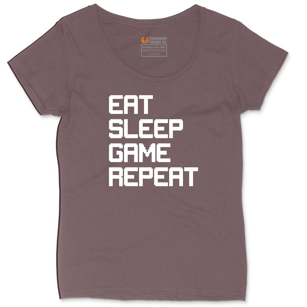Eat Sleep Game Repeat - Mens & Ladies T-Shirt Ladies Curvy Tee - Sangria Blackout