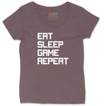 Eat Sleep Game Repeat - Mens & Ladies T-Shirt Ladies Curvy Tee - Sangria Blackout
