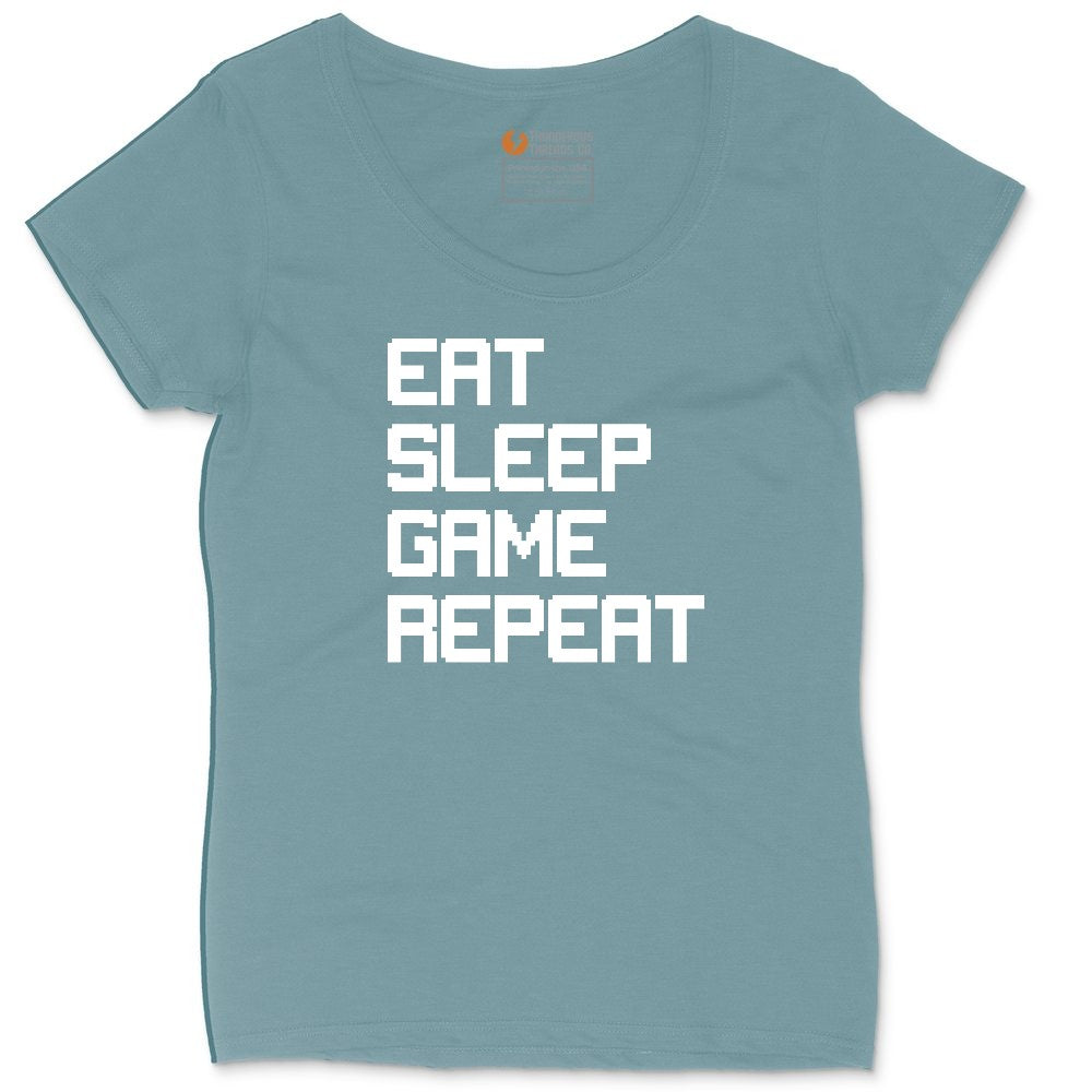Eat Sleep Game Repeat - Mens & Ladies T-Shirt Ladies Curvy Tee - Surf Blackout