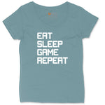 Eat Sleep Game Repeat - Mens & Ladies T-Shirt Ladies Curvy Tee - Surf Blackout