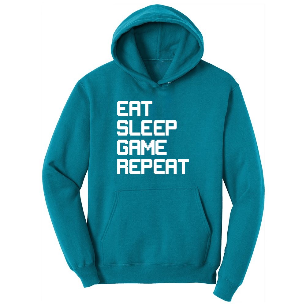 Eat Sleep Game Repeat - Mens & Ladies T-Shirt Ladies Hoodie - Teal