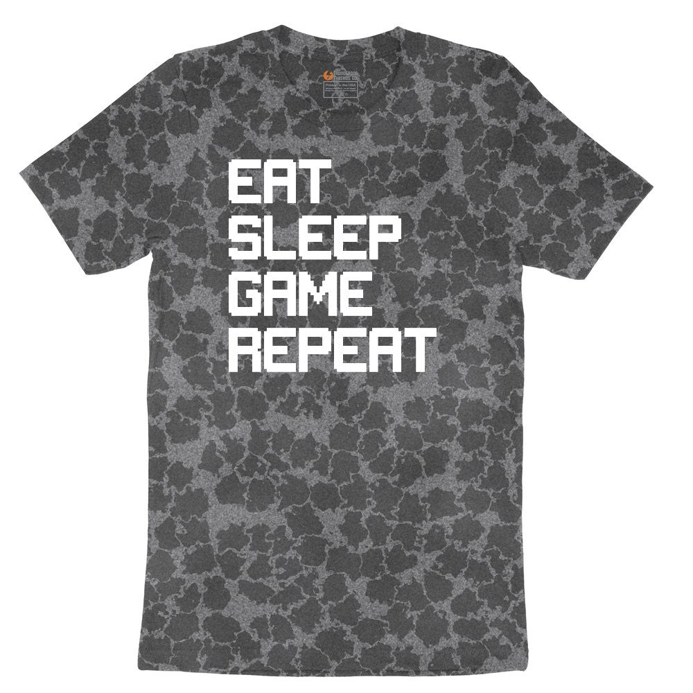 Eat Sleep Game Repeat - Mens & Ladies T-Shirt Ladies Short Sleeve Tee - Black Leopard