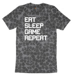 Eat Sleep Game Repeat - Mens & Ladies T-Shirt Ladies Short Sleeve Tee - Black Leopard