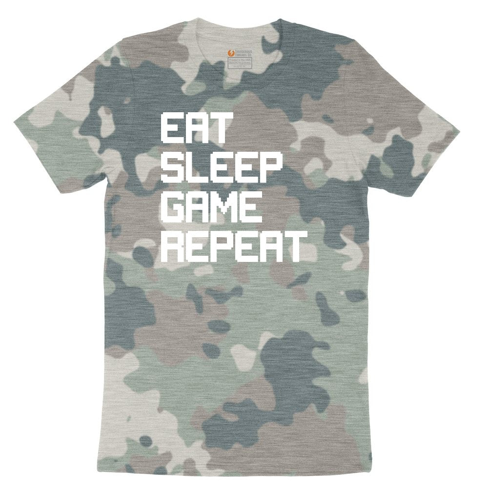 Eat Sleep Game Repeat - Mens & Ladies T-Shirt Ladies Short Sleeve Tee - Vintage Camo