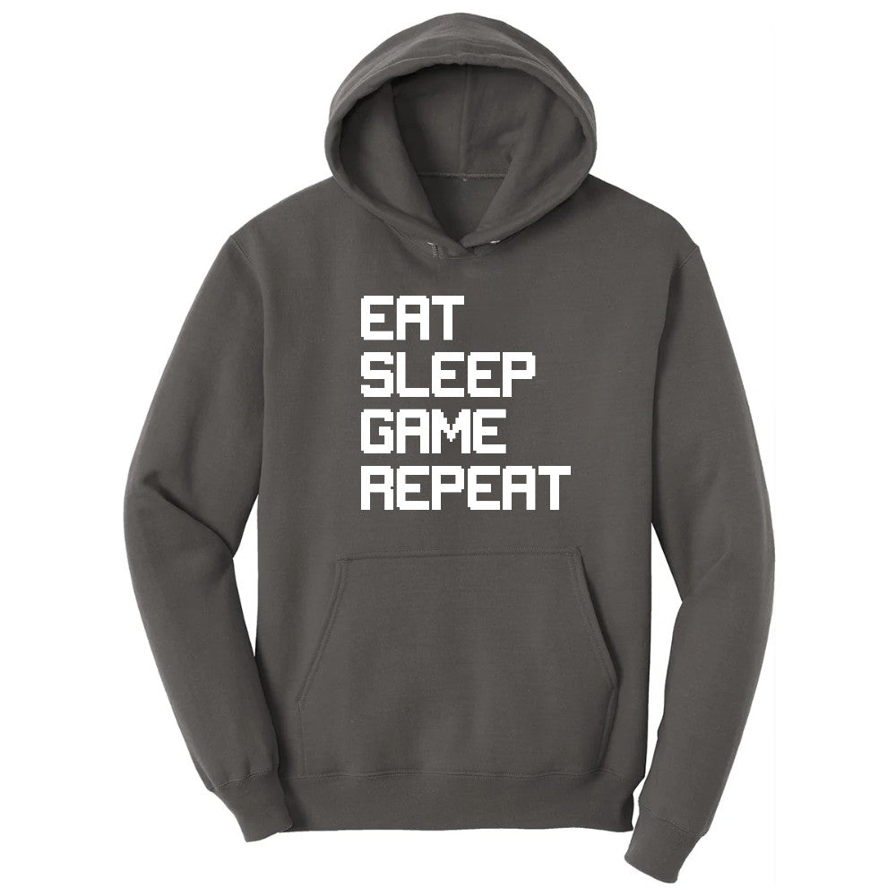 Eat Sleep Game Repeat - Mens & Ladies T-Shirt Hoodie - Charcoal