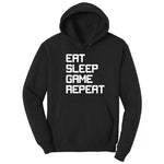 Eat Sleep Game Repeat - Mens & Ladies T-Shirt Hoodie - Jet Black
