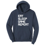 Eat Sleep Game Repeat - Mens & Ladies T-Shirt Hoodie - Navy