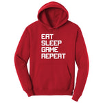 Eat Sleep Game Repeat - Mens & Ladies T-Shirt Hoodie - Red
