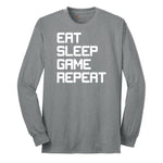 Eat Sleep Game Repeat - Mens & Ladies T-Shirt Long Sleeve Tee - Athletic Grey
