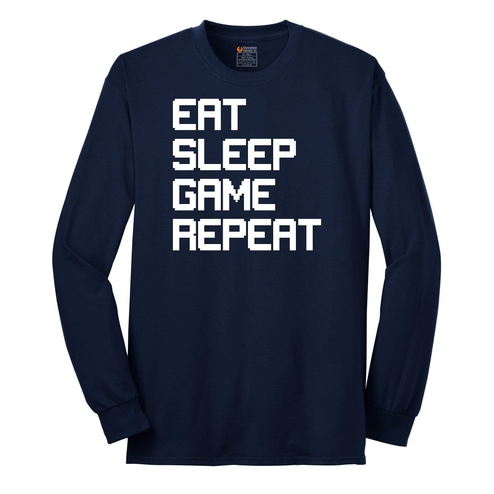 Eat Sleep Game Repeat - Mens & Ladies T-Shirt Long Sleeve Tee - Navy