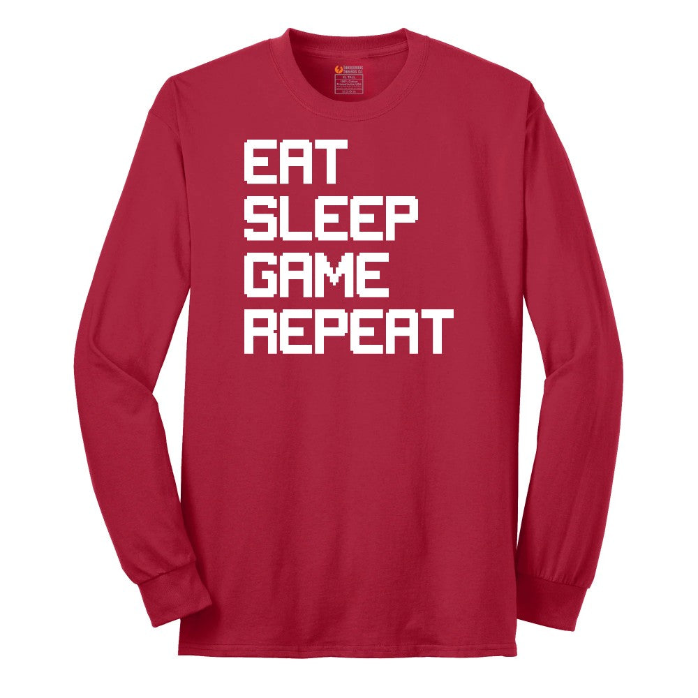 Eat Sleep Game Repeat - Mens & Ladies T-Shirt Long Sleeve Tee - Red