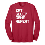 Eat Sleep Game Repeat - Mens & Ladies T-Shirt Long Sleeve Tee - Red
