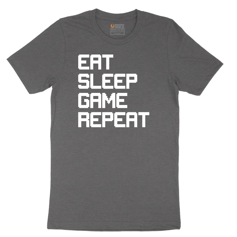 Eat Sleep Game Repeat - Mens & Ladies T-Shirt Short Sleeve Tee - Dark Heather Grey