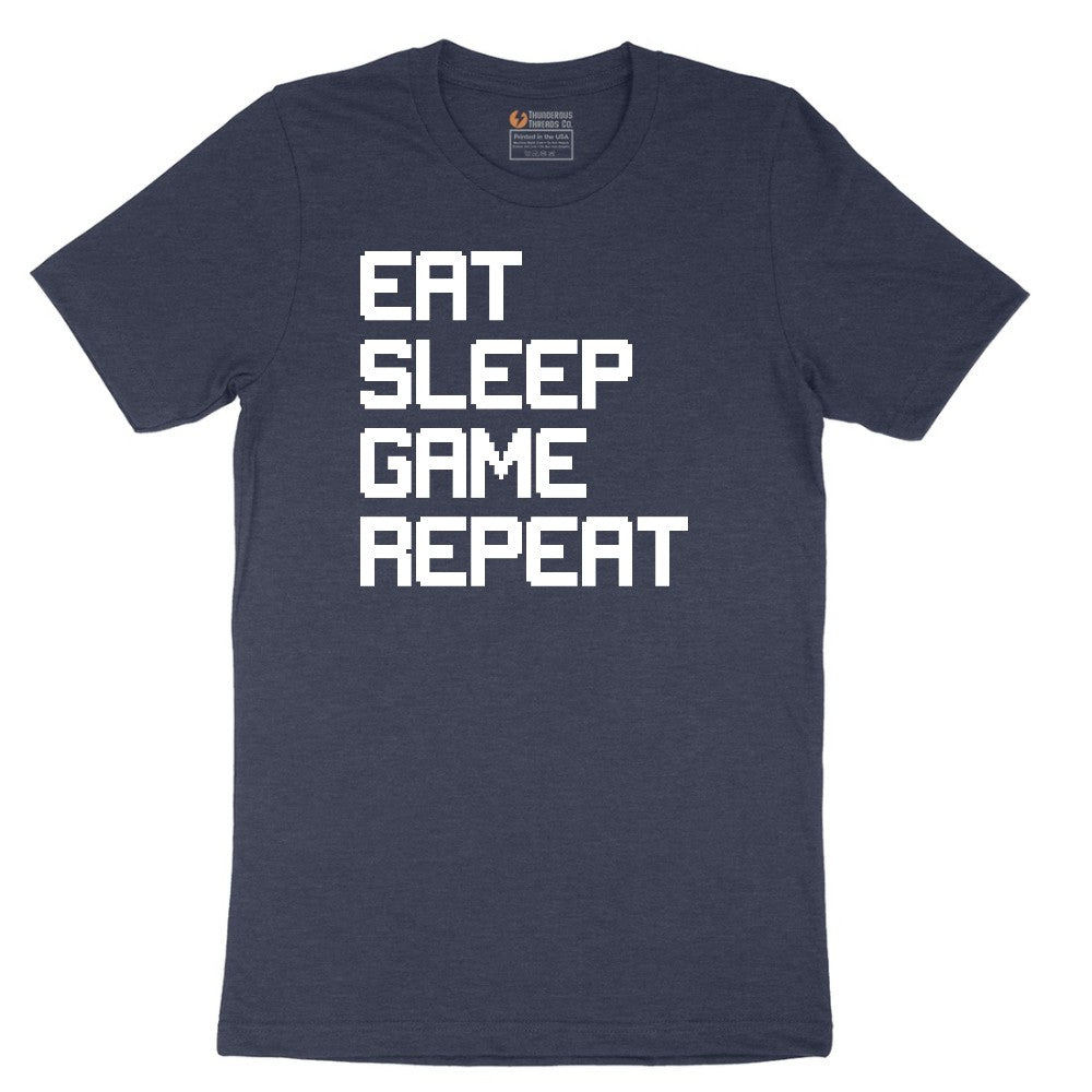 Eat Sleep Game Repeat - Mens & Ladies T-Shirt Short Sleeve Tee - Heather Navy